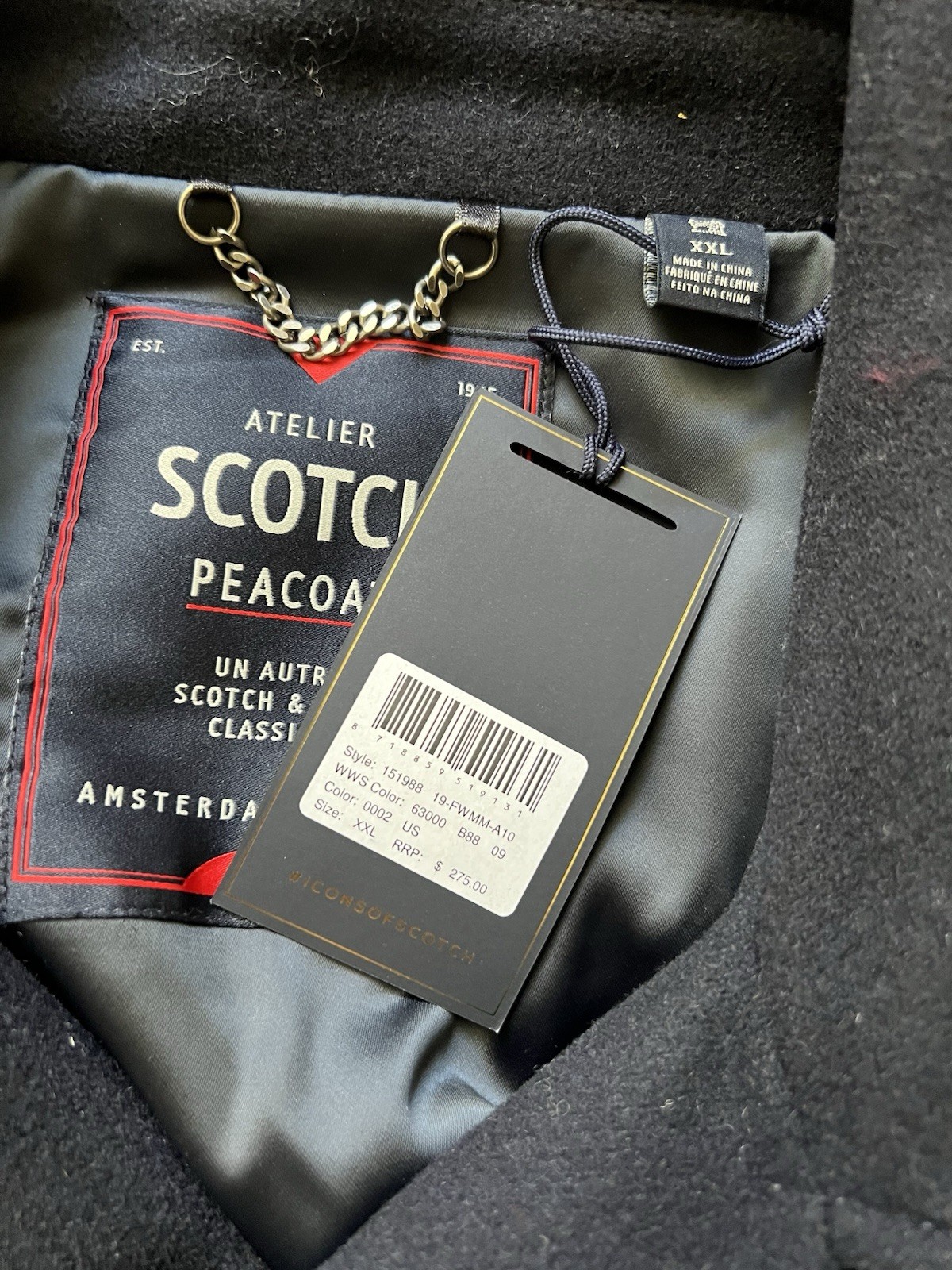 Scotch & Soda Atelier Peacoat XXL Navy Wool Blend Double Breasted image 3