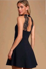 Lulus Mini Dress Hometown Girl Black Lace Skater Women's Size Med