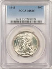 1943 WALKING LIBERTY HALF DOLLAR - PCGS MS-65, WHITE GEM!