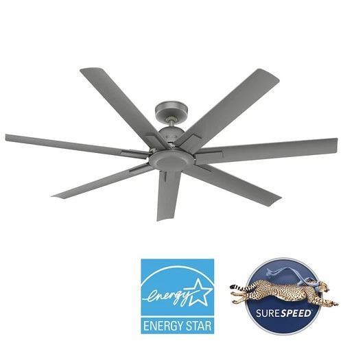 60" Hunter Downtown Matte Silver Damp Ceiling Fan with Wall Control - Picture 7 of 7