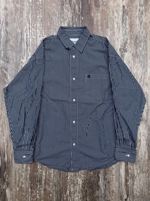 Men s Carhartt WIP Navy Blue Striped Long Sleeve Button Up Shirt Size Medium