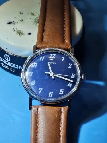 Vintage Manual Wine 1975 Marlin Timex Blue Dial New Crystal And Strap