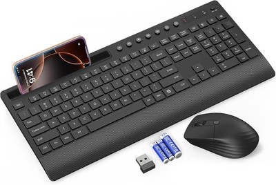 Teclado Y Mouse Inalambrico Combo Para PC Laptop Con Soporte De Tableta Celular