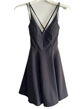 City Vibe Women’s Black Fit & Flare Mini Dress Size 0 – Strappy Back Mesh Detail