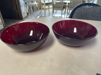 Two LARGE Vintage RUBY RED GLASS ROUND BOWL S 8/1/2 Inches