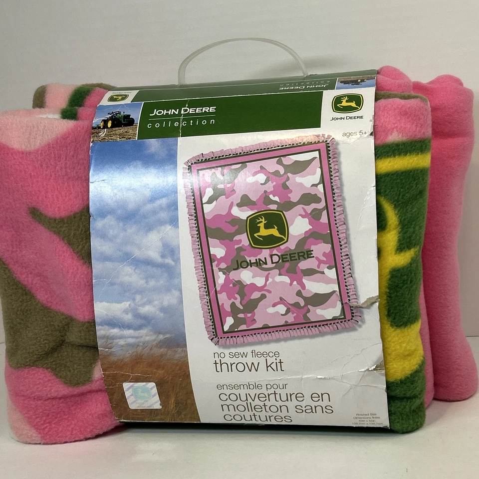 Kit de cobertor de lã camuflado rosa John Deere 43 x 55 sem costura faça você mesmo artesanato novo - Imagem 4 de 4
