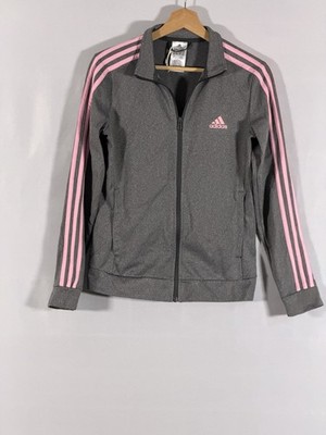 adidas Women s Small Gray Pink 3-Stripes Full Zip Track Jacket Athletic