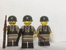 3 Lego WW2 Custom US Squad With Brickarms Weapons and Helmets