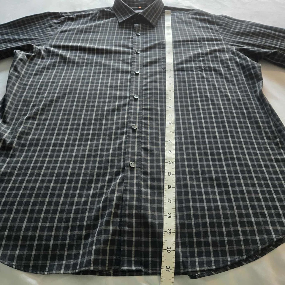 NUEVO SIN ETIQUETAS Camisa de Trabajo Para Hombre L Van Heusen Negra a Cuadros Sin Hierro Elegante Manga Larga Foto 4 de 4