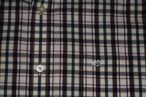 SOUTHERN TIDE Large Mens Cotton Poly Spandex Button Down Shirt Black Multi Plaid - Picture 4 of 8