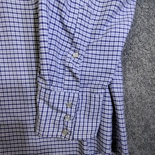Ruddock Mens Blue Checker Pearl Snap Shirt Size 18 1/2 36 Long Tail Western USA - Picture 13 of 14