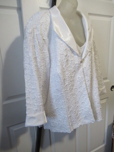 R & M RICHARDS White Satin Crinkled Mother of the Bride Top Jacket 32W NWT - 第 5/9 張圖片