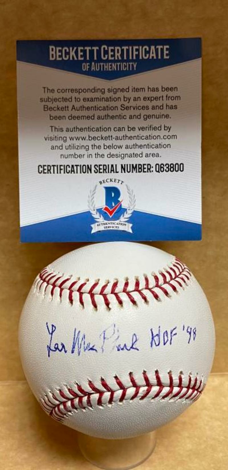 Professional Player Autographed Signed LEE MACPHAIL HOF 98 BASEBALL EXEC AUTO M.L. BASEBALL BECKETT Q63800 