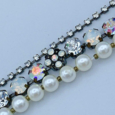 Harmony Collection Brass Tone Triple Strand Crystal and Pearl Bracelet NWT B3-79