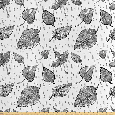 Schwarz und weiß Satin Stoff als Meterware Doodle Laub