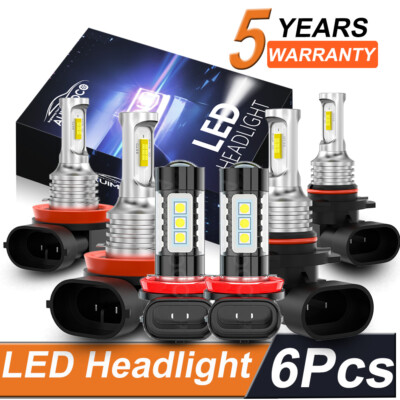 Combo 6x LED Headlight + Fog Light Bulbs KIT 6000K White Super Bright High Power