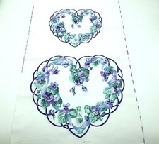 HEART VIOLETS Vintage 1993 Daisy Kingdom No-Sew Fabric Applique Panel 6384