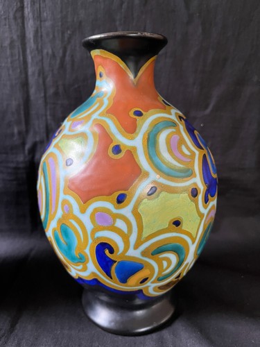 ancien lot de vases hollandais en faïence Gouda décor flore vers 1920. Plusieurs marques. - Photo 5 sur 10