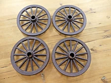 4 Small Cast Iron Wagon Wheel 6 3/4" Wide Table Cart Wheels Spoke Rustic Toy
