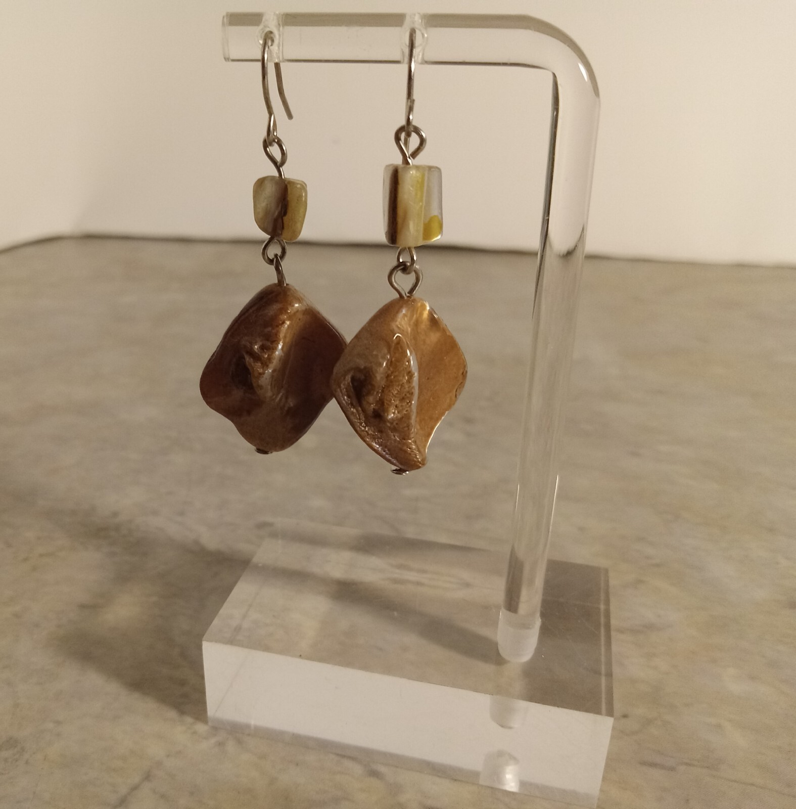 Brown Shell Bead Double Strand Necklace Dangling … - image 6