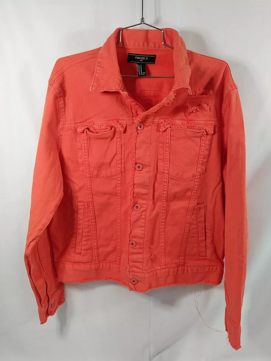 Forever 21 Mens Medium Distressed Jean Jacket Orange eBay