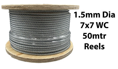Verzinktes Stahldrahtseil Seil 1,5 mm Durchmesser 7x7 Stahlkern - 50 mtr Rolle