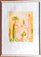 Rara incisione litografica numerata firmata Salvatore Salvo Mangione in cornice