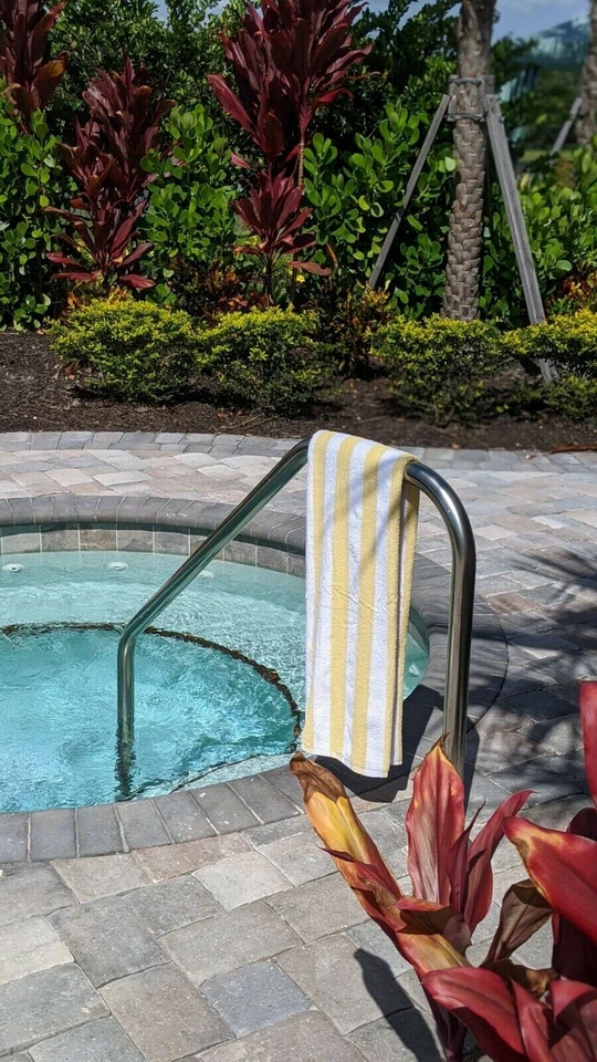 3 - Toallas de playa para piscina de hotel y spa 100 % algodón hilado en anillo a rayas amarillas/blancas Foto 4 de 4