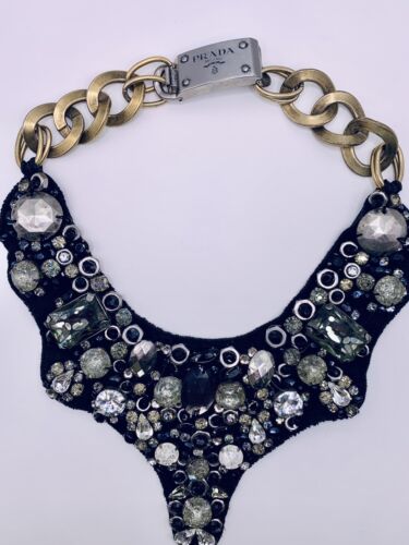 Prada crystal embellished bib necklace