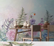 3D Floral Leaves Hand Drawn Self-adhesive Removeable Wallpaper Wall Mural