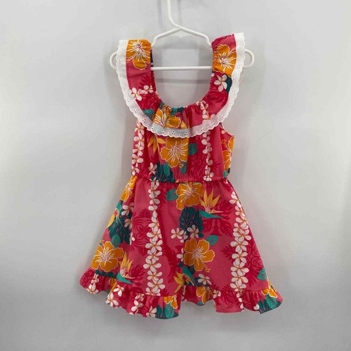 Nikky Hawaiian Dress Toddler Girls 4 Pink Floral Print Cotton Ruffle Vintage - Picture 3 of 7