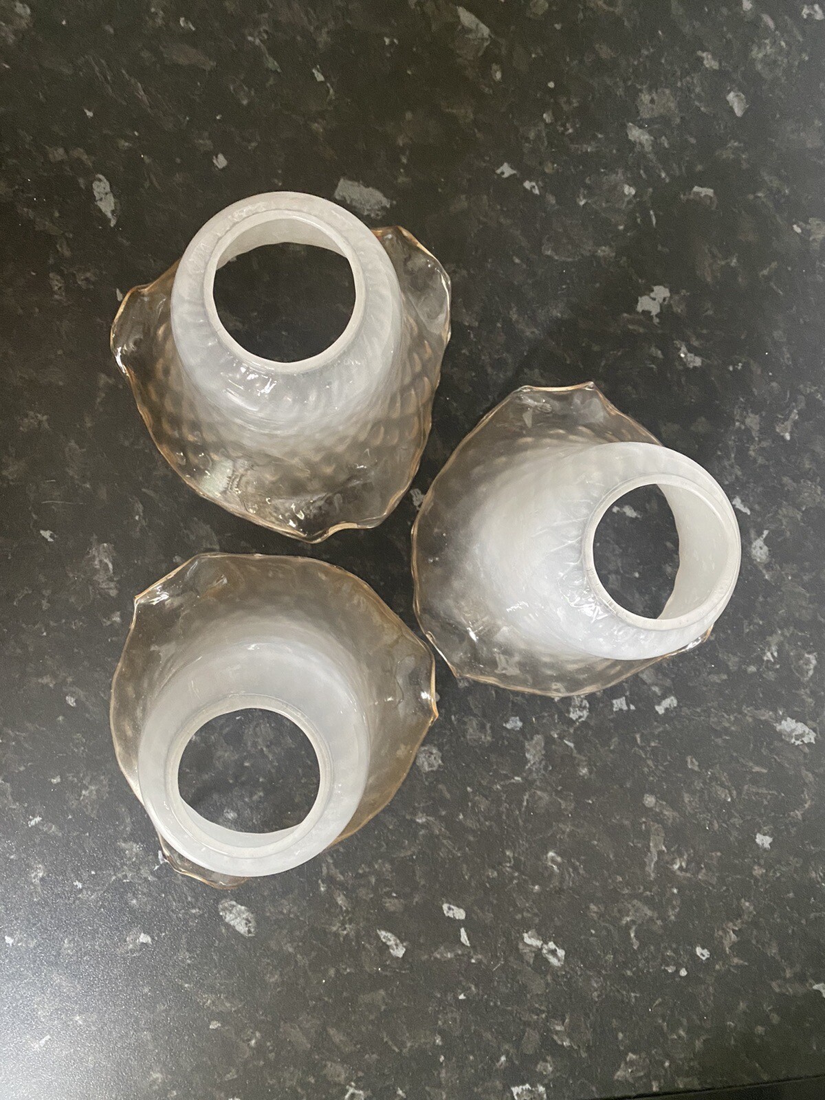 3 x Vintage Glass Lamp Shades With Brown Edging eBay