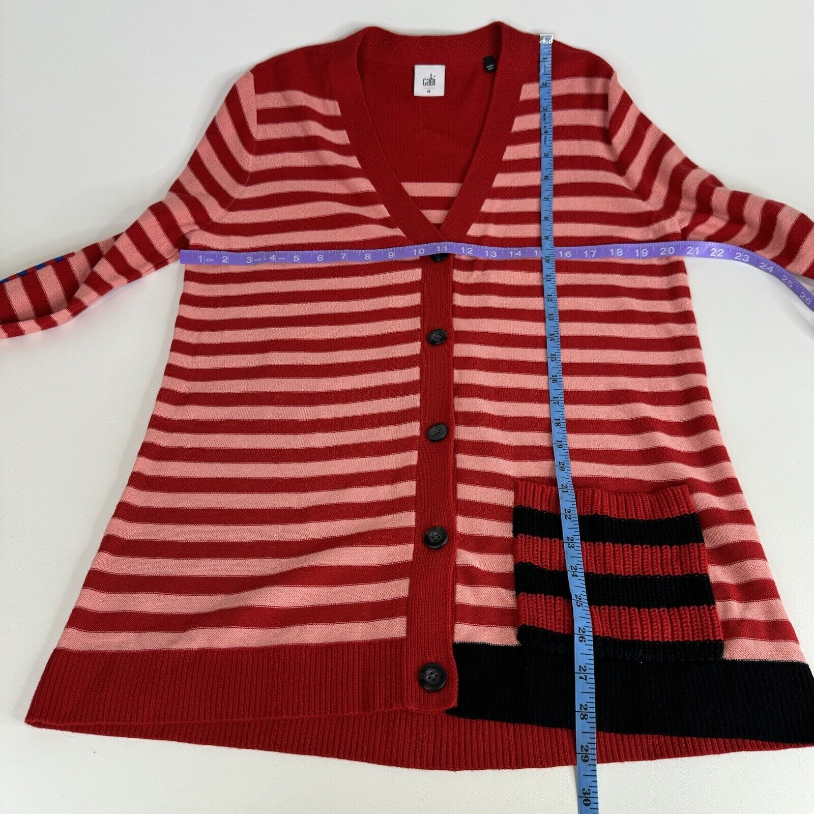CABI Cardigan Sweater Women’s medium Red Stripe L… - image 6