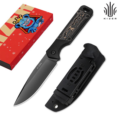 Kizer Militaw Drop Point Fixed Knife S35VN Blade Aluminium+Carbon Handle+Sheath