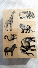 African Animals Mounted Rubber Stamps Set of 6/Elephant/Zebra/Giraffe/Zebra/Hipp