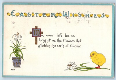 Easter Postcard Message Holy Cross Little Chick Flowers Embossed Bangor ME 1914