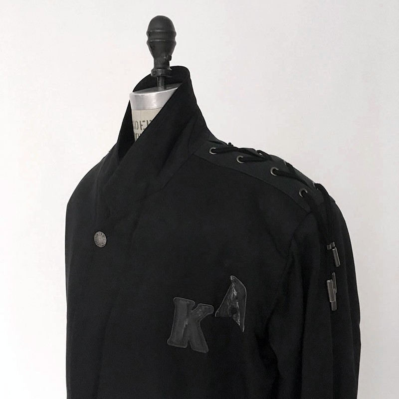 ⭕ 80s Vintage Kansai Yamamoto black lace up jacket : coat dress avant garde 90s