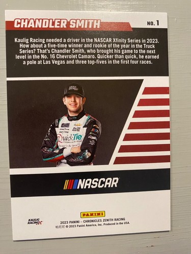 Chandler Smith #1 NASCAR 2023 Panini - Chronicles Zenith Racing - Picture 2 of 2