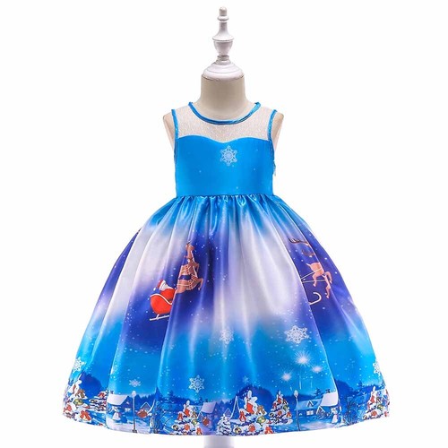 Kids Girls Christmas Santa Blue Sleeveless Dresses Pageant  Princess Party Dress - Bild 3 von 8