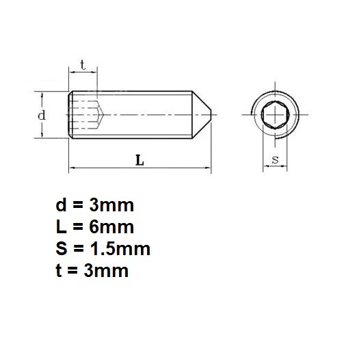 Grub Screws Stainless Steel M3 x 6mm Cone Point Grub Screw Door