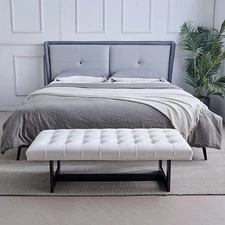 48'' Upholstered Multi-Purpose Bench with Tufted Seat and Metal Legs, White