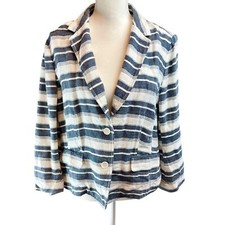 LOFT Ann Taylor Striped Linen Blazer Jacket Coat Sz 12 Relaxed Coastal Office