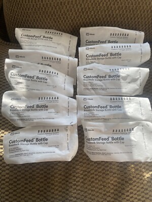  10 Abbott CustomFeed 60 ml/ 2 oz Breast Milk Storage Bottles with Caps- (5/26)