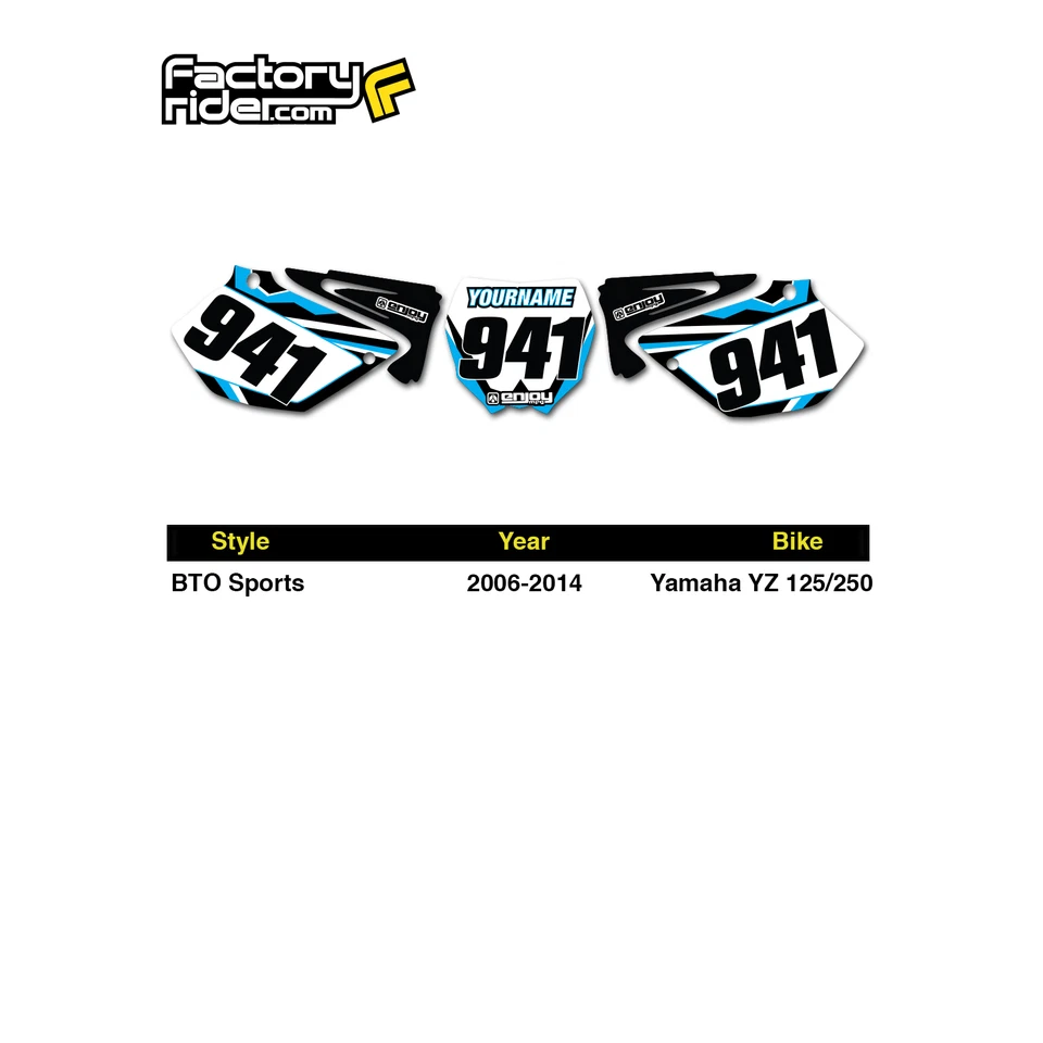 2006-2017 年 YAMAHA YZ 125-250 BTO Dirt 自行车图形定制编号板 — 第 2/4 张图片