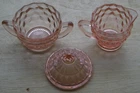 Jeannette Windsor Diamond Pink Depression Glass Sugar & Creamer w/Lid