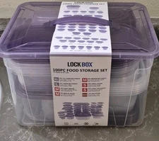 LOCK BOX 100 Piece Food Storage Container Set PURPLE (50 Lids/50 Containers)