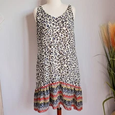 CAbi, Safari Animal Leopard Print Flounce Hem Slip Dress Sundress, Size Large