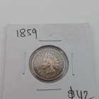 1859 Indian Head Cent Laurel Wreath Reverse One Year Type Copper-Nickel 1C Fine