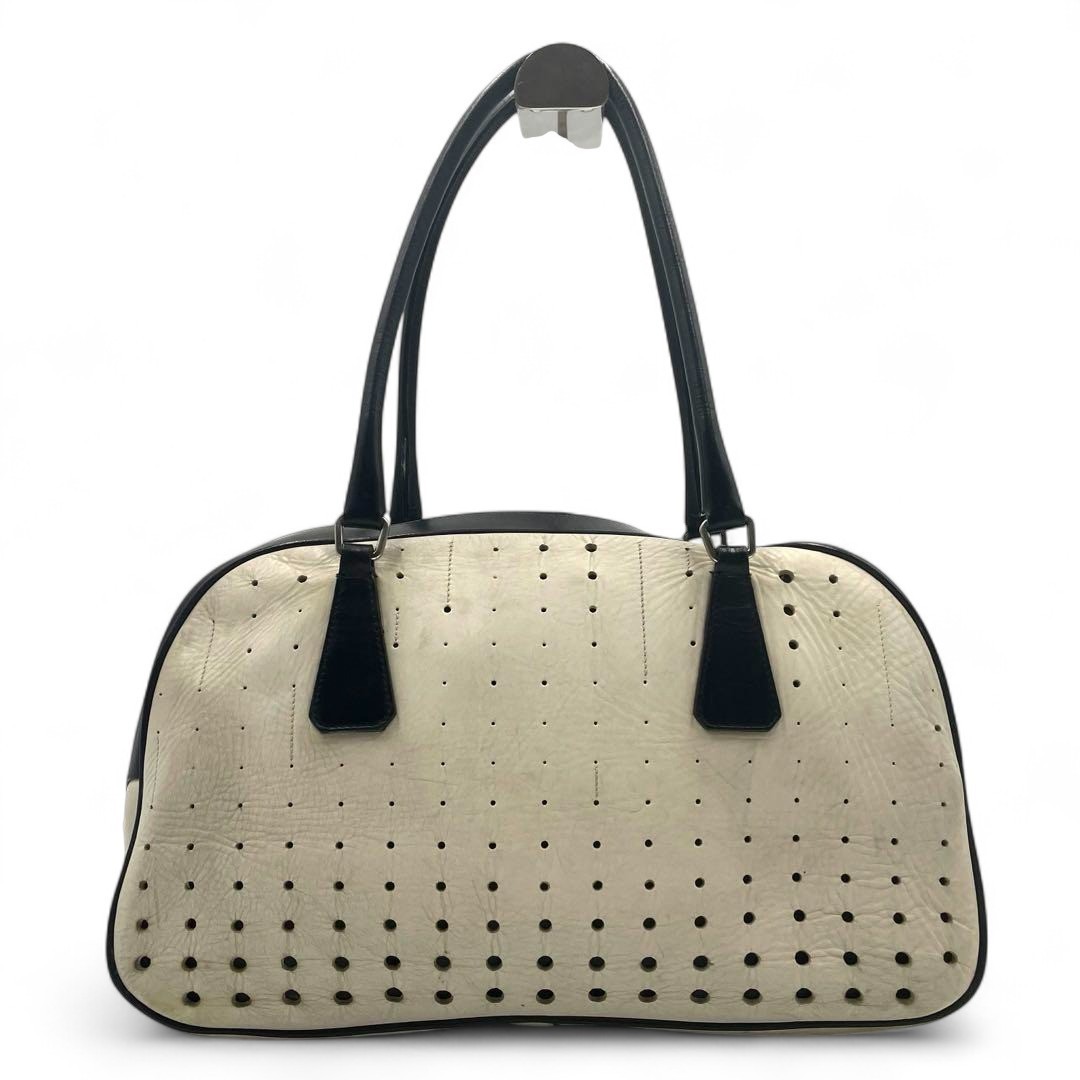 バッグ 00s prada perforated leather boston bag Prada Orange/Pink Perforated Leather Small Fori Striped