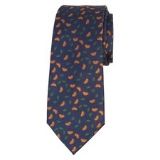 BAR III Mens Slim Tie Navy Blue Orange Slices Woven Polyester 2.5 Skinny Necktie